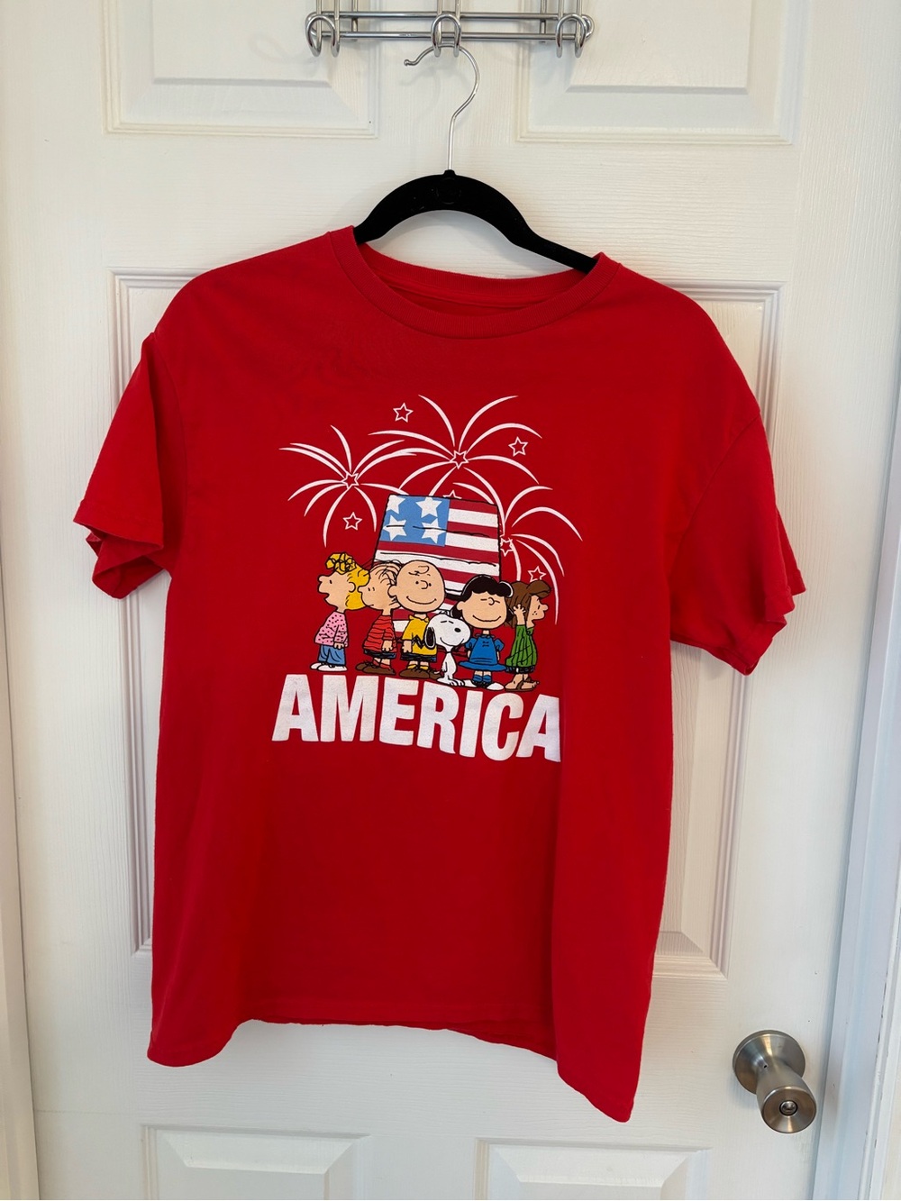 Peanuts Red Kids Graphic Tee with 'America' Fireworks